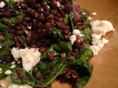 Beluga Lentils, Lamb's Quarters, Caramlized Red Onion and Feta