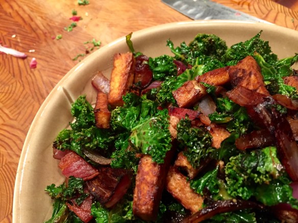 Tofu Kale Bacon Stir-Fry