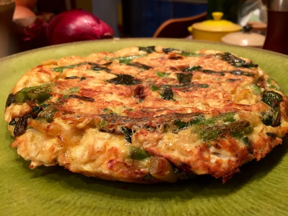 Asparagus Ramp Feta Matzo Brei